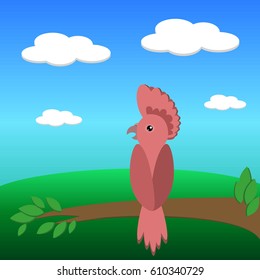 Parrot on a branch, Vector illustration, Sunny day