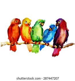 Parrot on a branch. watercolor vector illustration