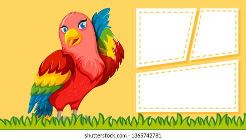 Parrot on note template illustration