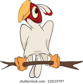Parrot on a tree. Cartoon