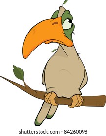 Parrot on a tree. Cartoon