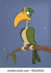 Parrot on a tree. Cartoon