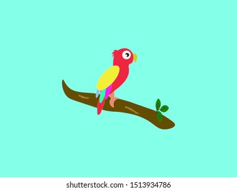 Parrot on tree, illustration, vector on white background.