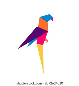 Parrot origami. Abstract colorful vibrant parrot logo design. Animal origami. Vector illustration