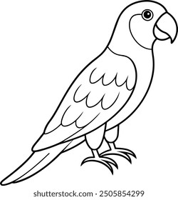 Parrot outline or line art silhouette vector illustration with smooth lines white background.