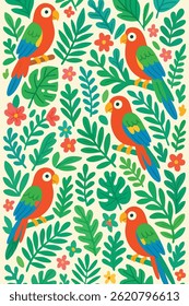 Parrot Paradise Print Design in Vector