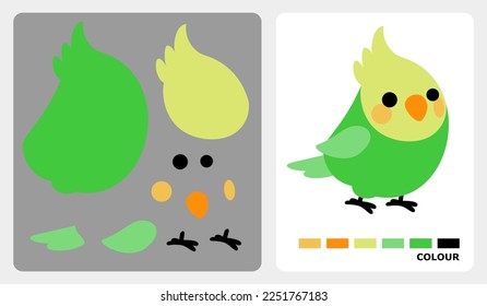 Parrot pattern for kids crafts or paper crafts. Vector illustration of bird puzzle. cut and glue patterns image.