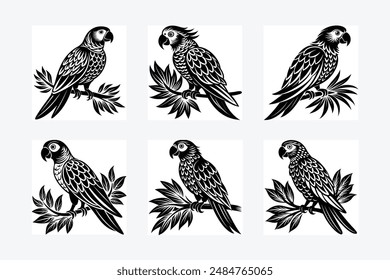 parrot perched Silhouette vector illustration