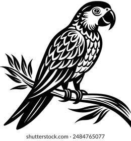 parrot perched Silhouette vector illustration