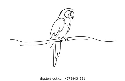 Parrot perches within wildlife sanctuary featuring creative continuous line drawing design