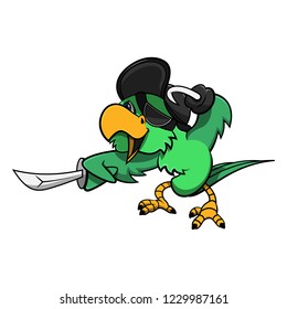A Parrot with Pirates Captain Costume Play with sword Cartoon Vector