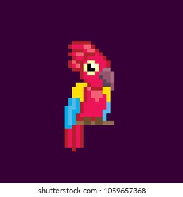 parrot pixel icon. Pixel art. Old school computer graphic. 8 bit video game. Game assets 8-bit sprite.