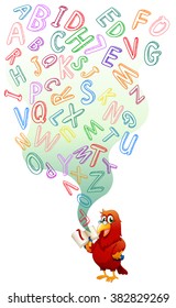 Parrot reading English book illustration
