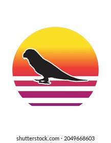 Parrot Retro Sunset Design template. Vector design template for logo, badges, t-shirt, POD and book cover. Isolated white background.