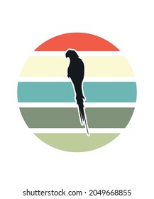 Parrot Retro Sunset Design template. Vector design template for logo, badges, t-shirt, POD and book cover. Isolated white background.