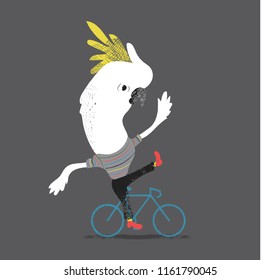 Parrot riding a bicycle.