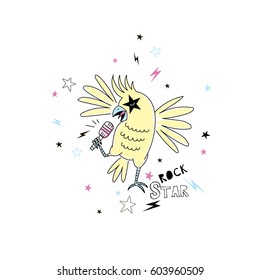 parrot rock star, doodle illustration