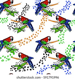 Parrot. Seamless vector pattern. Stylized image of a bird.Template for printing onto fabric, textiles, packaging paper.