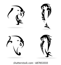 Parrot set, on white background, illustration