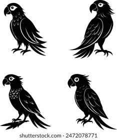 Paquete de silueta de loro Set Ilustración vectorial de Colección.