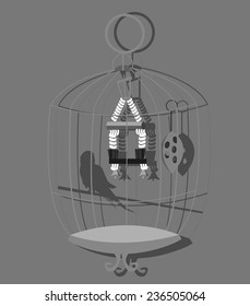 parrot silhouette in cage black and white vector illustration