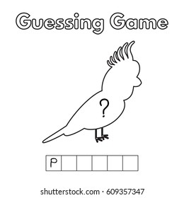Parrot silhouette guessing game. Vector illustration for children education