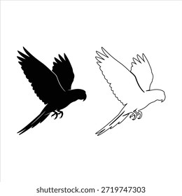 Silueta de loro aislado - Ilustración vectorial. Ilustración de elemento de Diseño gráfico de Vector de silueta de loro de guacamayo volador .