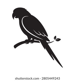 Parrot Silhouette On Branch Black And White Graphic