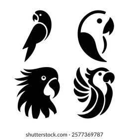 Parrot Silhouette Vector Art Illustration - Minimal Bird Design, Parrot logo, icon black and white