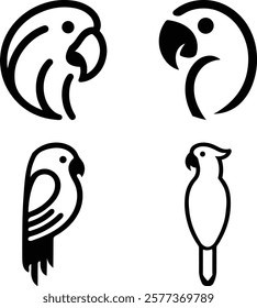 Parrot Silhouette Vector Art Illustration - Minimal Bird Design, Parrot logo, icon black and white