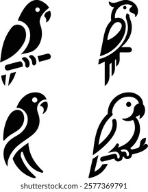 Parrot Silhouette Vector Art Illustration - Minimal Bird Design, Parrot logo, icon black and white