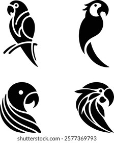 Parrot Silhouette Vector Art Illustration - Minimal Bird Design, Parrot logo, icon black and white