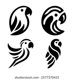 Parrot Silhouette Vector Art Illustration - Minimal Bird Design, Parrot logo, icon black and white