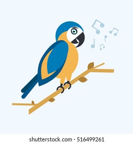 Parrot singing geometric flat vector illustration