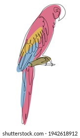 The parrot is sitting. Bird in modern one line style. Solid line, outline for decor, posters, stickers, logo. Vector illustration.