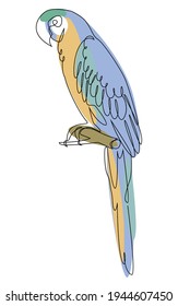 The parrot is sitting. Bird in modern one line style. Solid line, outline for decor, posters, stickers, logo. Vector illustration.
