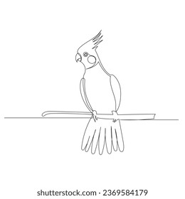 parrot sitting on a branch, one continuous line drawing, on a white background, vector