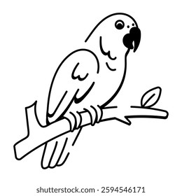 A parrot sitting on tree branch, drawing style icon 