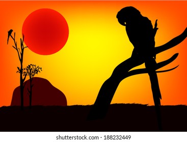 Parrot in South American jungle at sundown. Vector