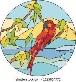 parrot stained glass red