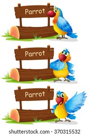 Parrot standing next to the sign illustration