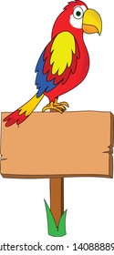 parrot standing top of a banner sign side view