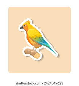 Parrot sticker illustration. Bird, colorful, beak, crest. Editable vector graphic design.