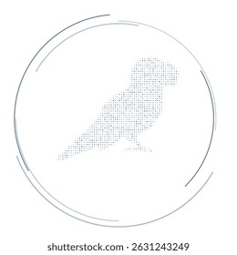 The parrot symbol filled with dark blue dots. Pointillism style. Vector illustration on white background