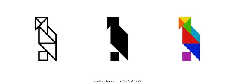 Parrot tangram icon. Perfect for tropical or puzzle designs.