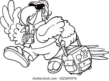 Parrot as tourist. Vector illustration