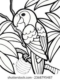 parrot tree honeybee kids coloring page  with white background especially for coloring book