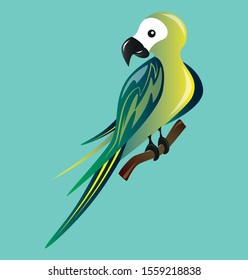 Parrot tropic bird sitting on a bench of tree isolated icon. Vector illustration