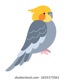 Ilustração de desenho animado tropical de papagaio. Ninfa brilhante exótica ou papagaio de cockatiel arte infantil na moda para crianças, cartão adesivo, capa de cartaz. Selva selvagem Havaiano bonito pássaro engraçado vívido personagem vetor