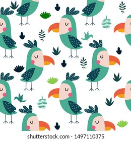  Parrot vector background.Childish design for fabric, wrapping, textile, wallpaper, apparel.